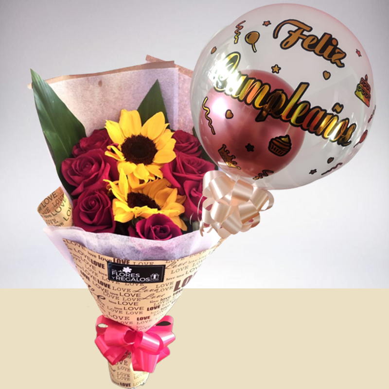 Ramo con Globo Feliz Cumpleaños