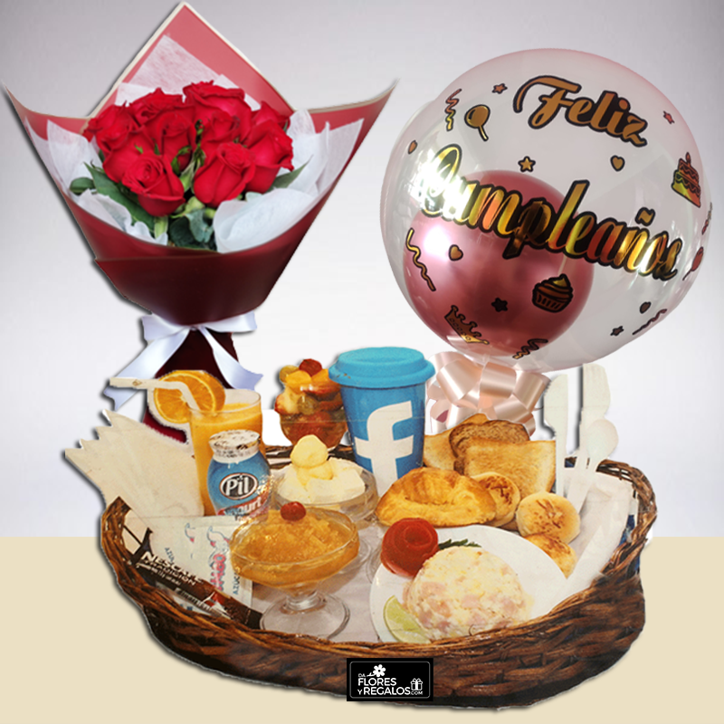 Desayuno Americano con Rosas y Globo